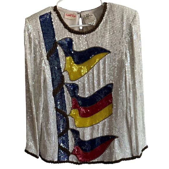scarlet rage Tops - NEW Scarlett Rage Vintage medium sequin shirt top long sleeve flags nautical